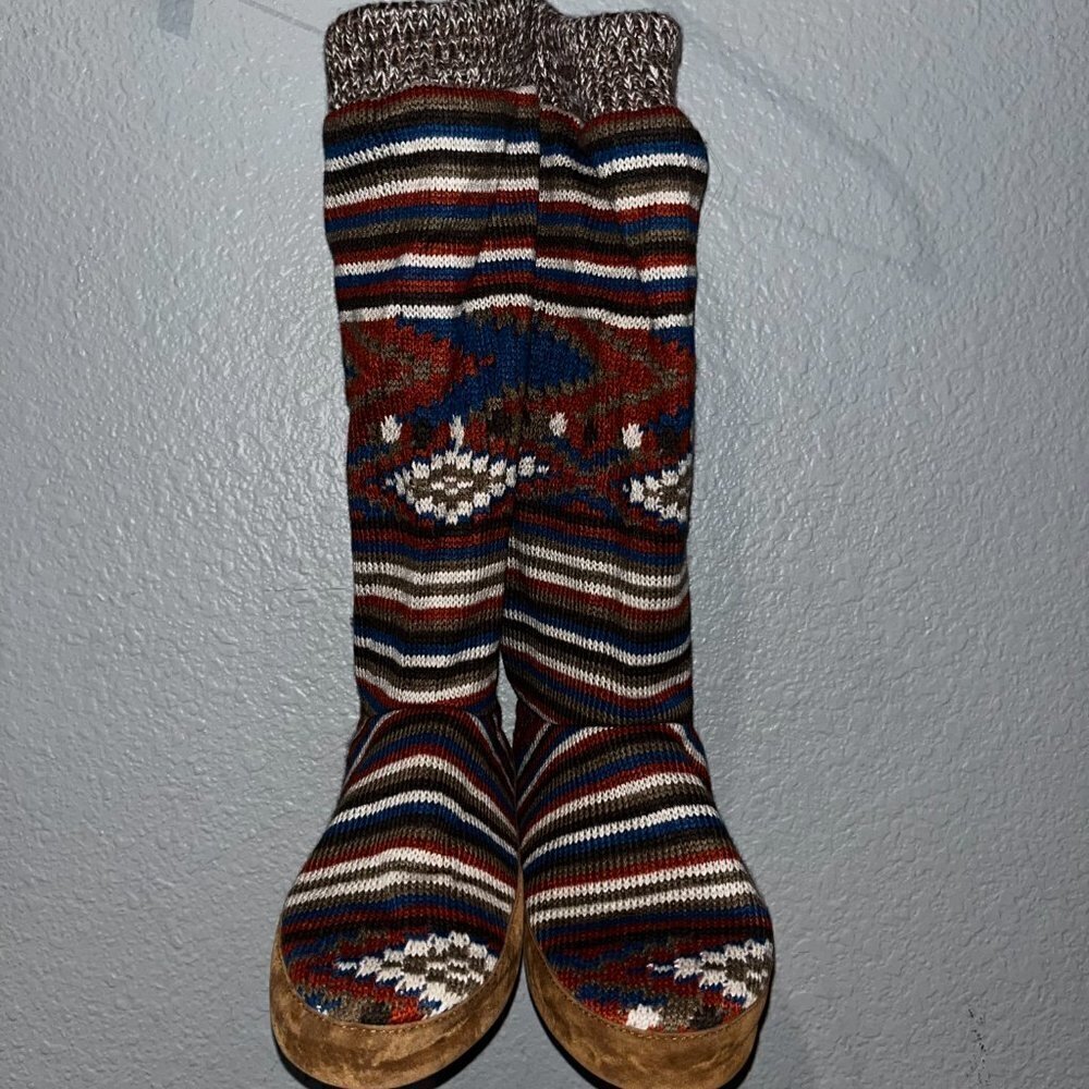 MUK LUKS Southwestern Style Knit Knee High Moccasins with Outdoor Soles NWOT - M - Picture 4 of 13